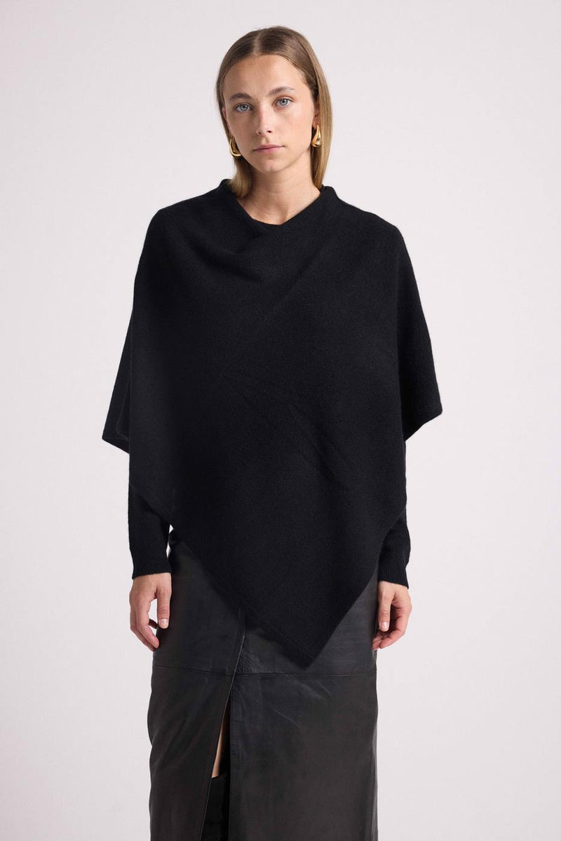 Zarina Poncho Capa - Negro - 100% Cachemira Oeko-Tex - Mujer