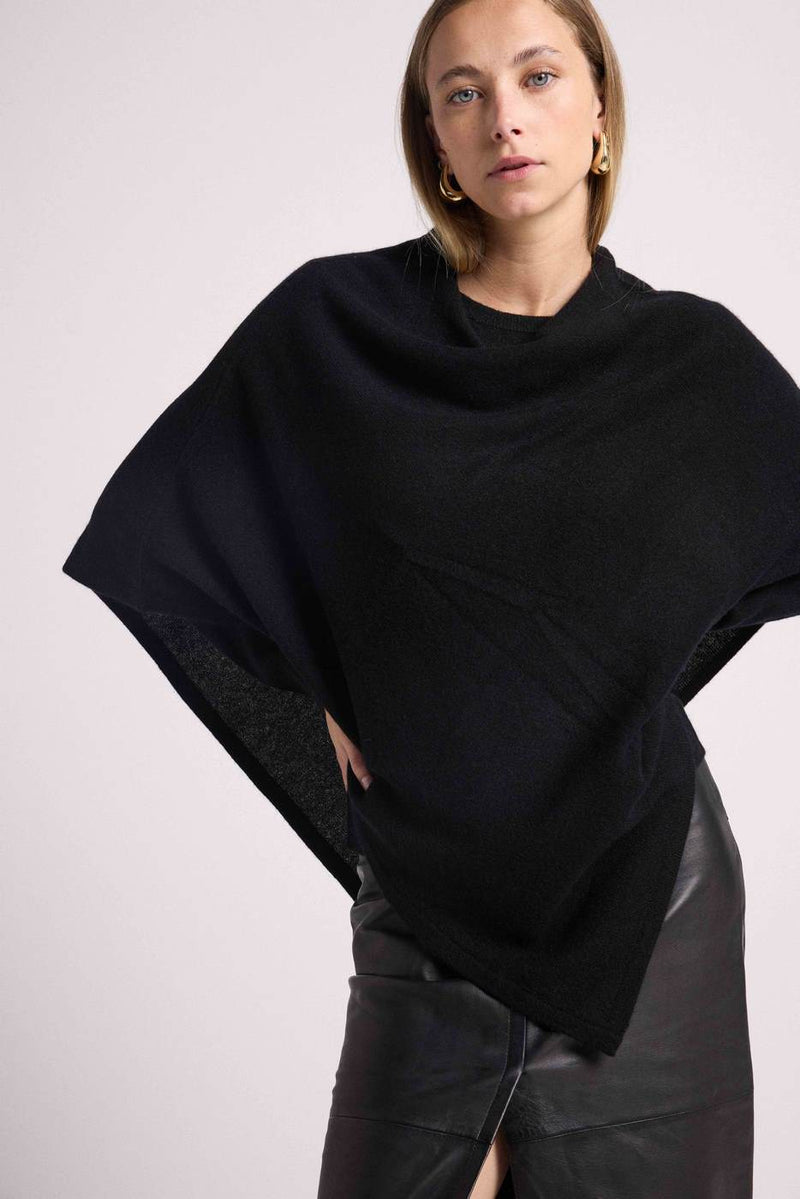 Zarina Poncho Capa - Negro - 100% Cachemira Oeko-Tex - Mujer