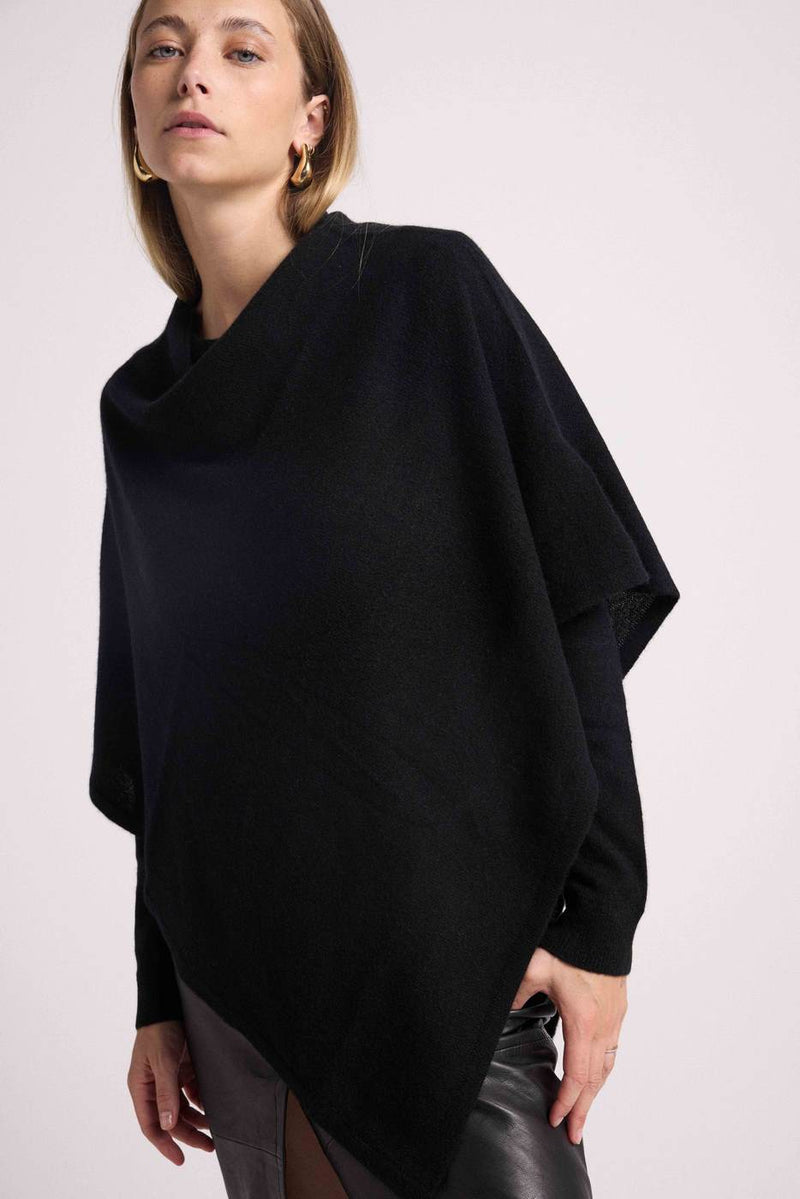 Poncho Cape Zarina - Black - 100% Cashmere Oeko-Tex - Woman