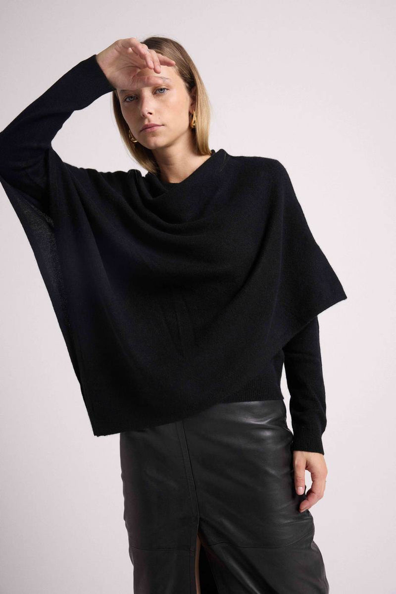 Poncho Cape Zarina - Black - 100% Cashmere Oeko-Tex - Woman