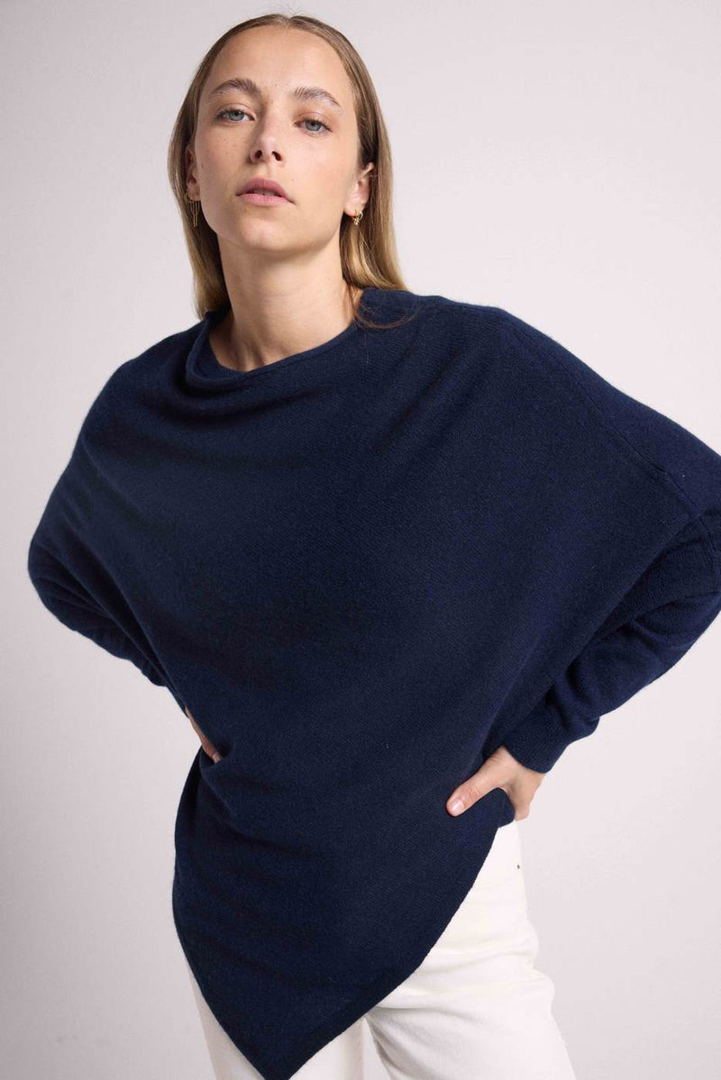 Poncho Cape Zarina - Navy Blue - 100% Cashmere Oeko-Tex - Woman