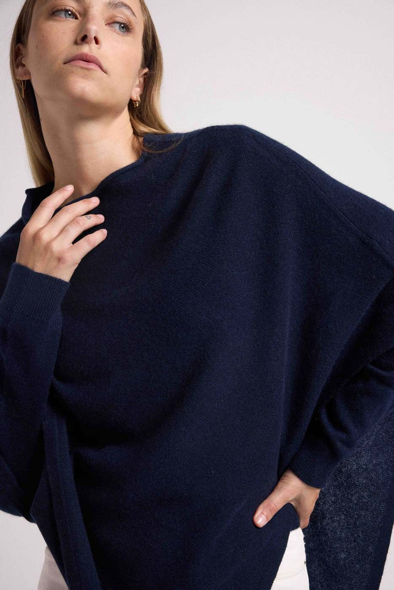 Poncho Cape Zarina - Navy Blue - 100% Cashmere Oeko-Tex - Woman