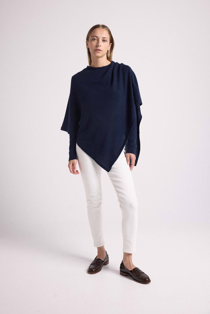 Poncho Cape Zarina - Navy Blue - 100% Cashmere Oeko-Tex - Woman