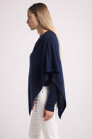 Poncho Cape Zarina - Navy Blue - 100% Cashmere Oeko-Tex - Woman