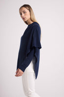 Poncho Cape Zarina - Navy Blue - 100% Cashmere Oeko-Tex - Woman