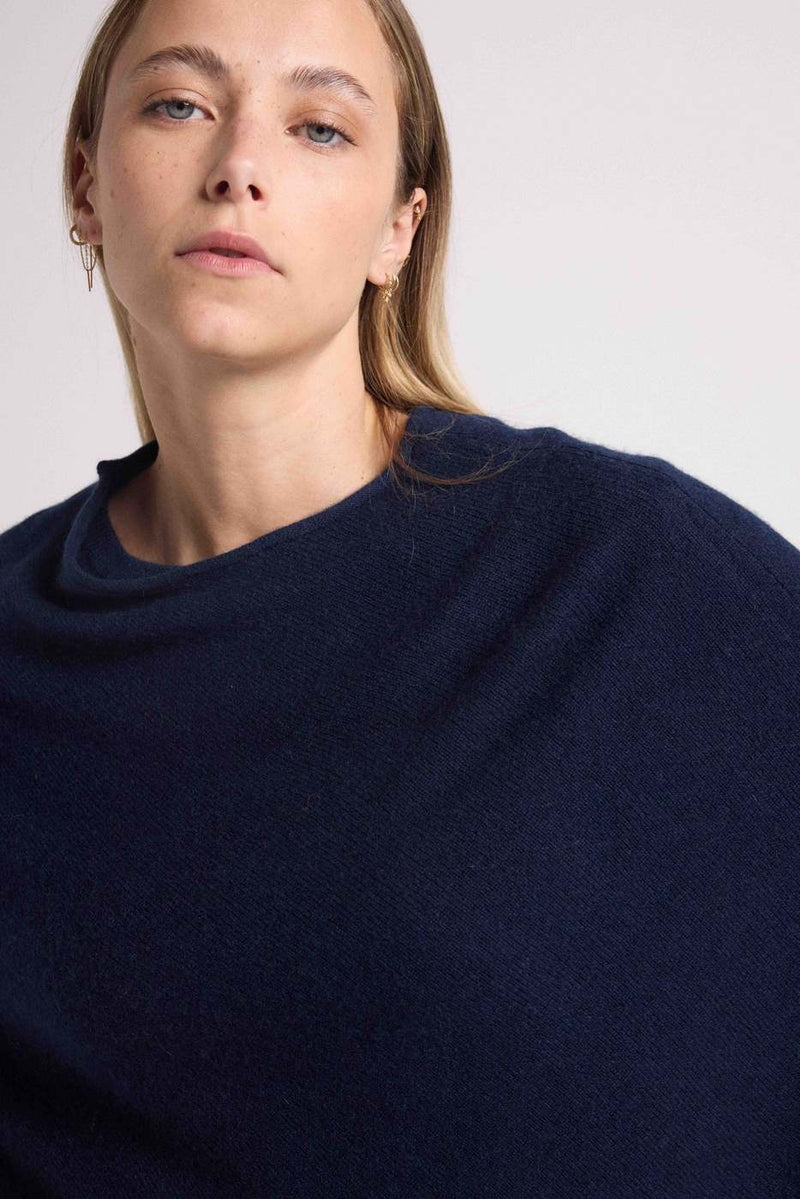 Poncho Cape Zarina - Navy Blue - 100% Cashmere Oeko-Tex - Woman