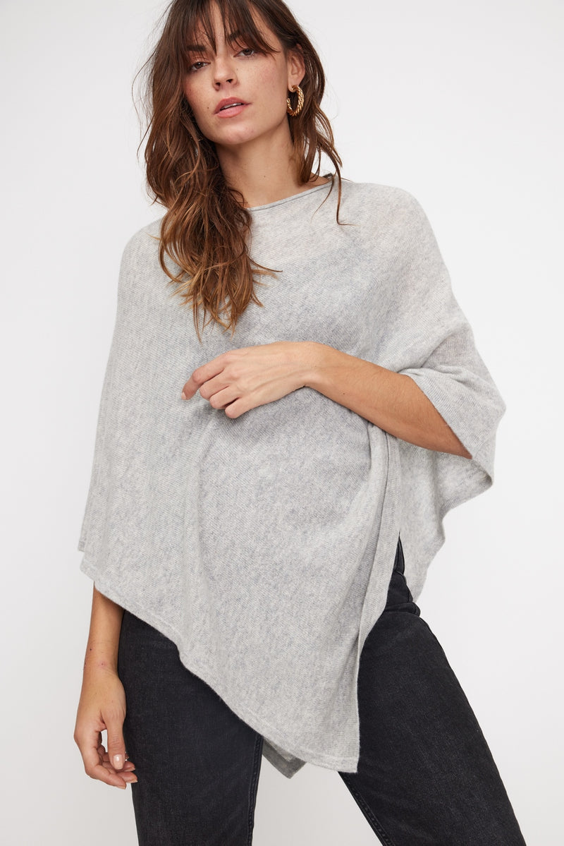 Cape Poncho Zarina - Gris Perle - 100% Cachemire Oeko-Tex - Femme