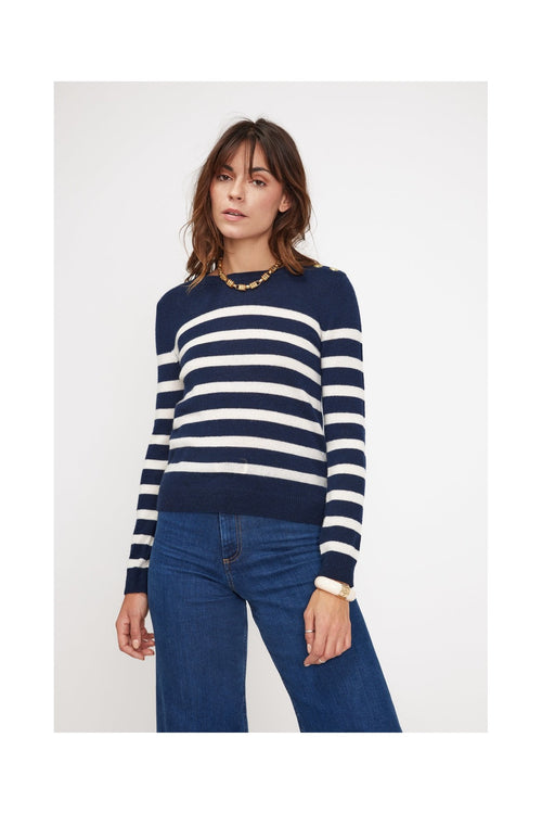 Pull Mariniere Zarol - Bleu Marine Ecru - 100% Cachemire Oeko-Tex - Femme