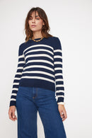 Pull Mariniere Zarol - Bleu Marine Ecru - 100% Cachemire Oeko-Tex - Femme