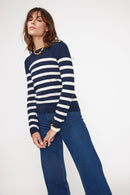 Pull Mariniere Zarol - Bleu Marine Ecru - 100% Cachemire Oeko-Tex - Femme