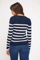 Pull Mariniere Zarol - Bleu Marine Ecru - 100% Cachemire Oeko-Tex - Femme