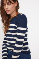 Pull Mariniere Zarol - Bleu Marine Ecru - 100% Cachemire Oeko-Tex - Femme