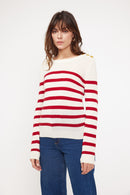 Pull Mariniere Zarol - Ecru Rouge - 100% Cachemire Oeko-Tex - Femme