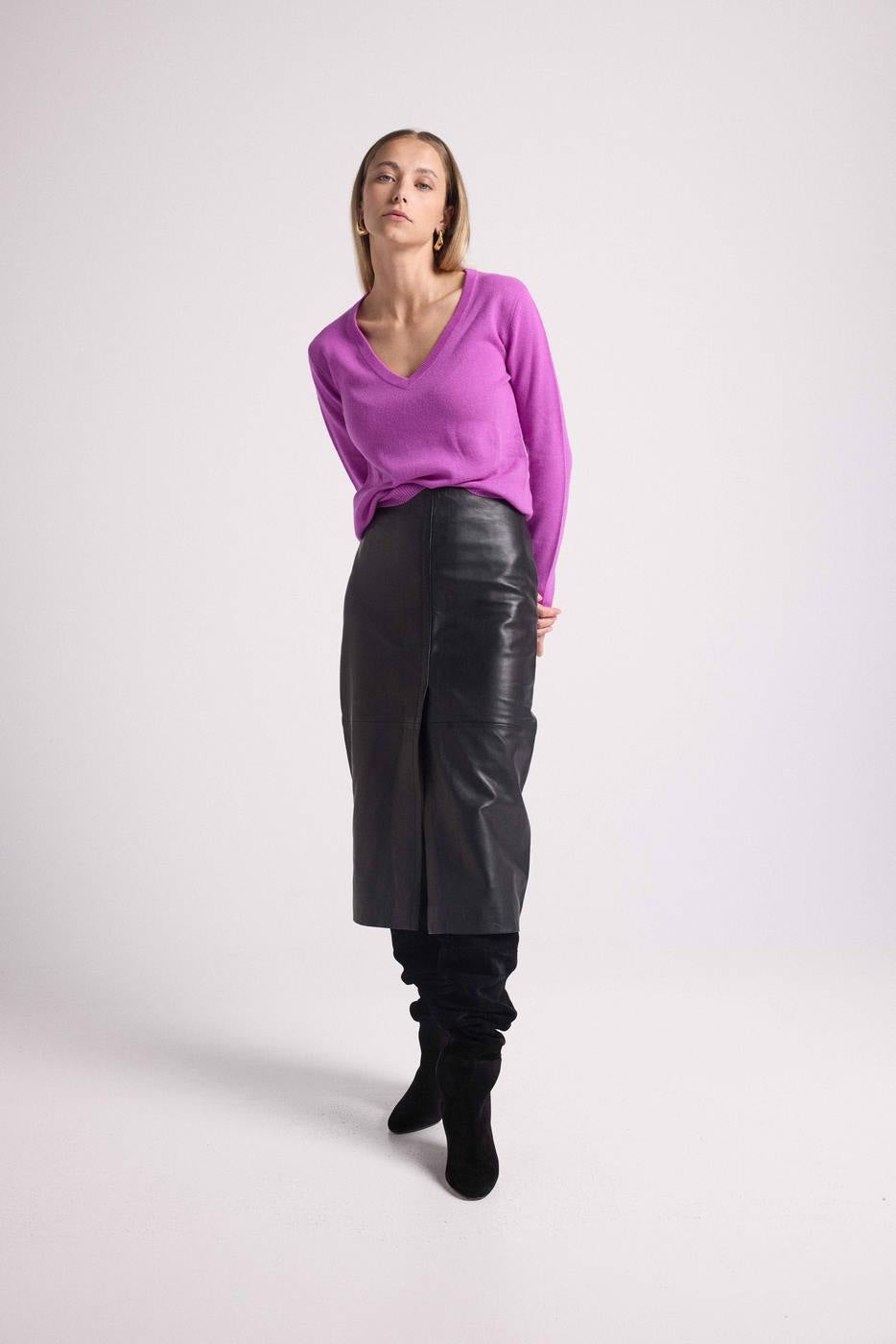 Pull Col V Zefina - Violet Fluo