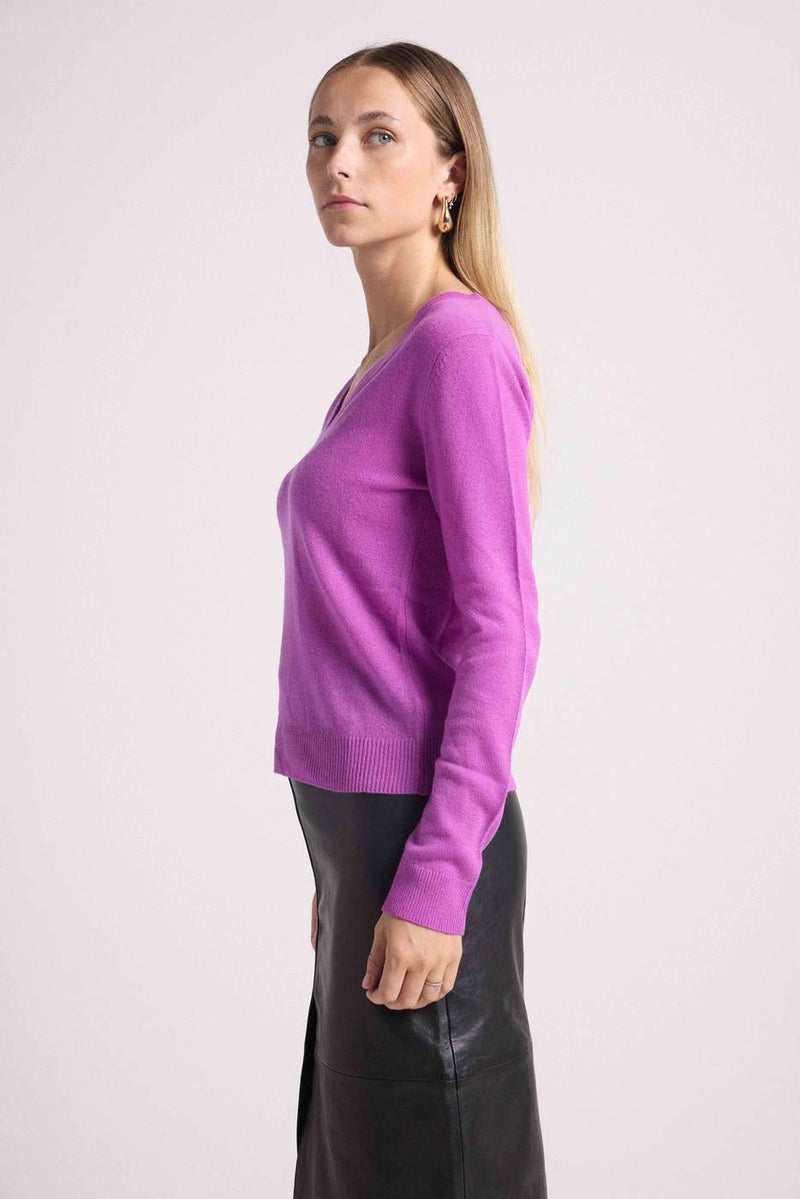 Pull Col V Zefina - Violet - 100% Cachemire Oeko-Tex - Femme