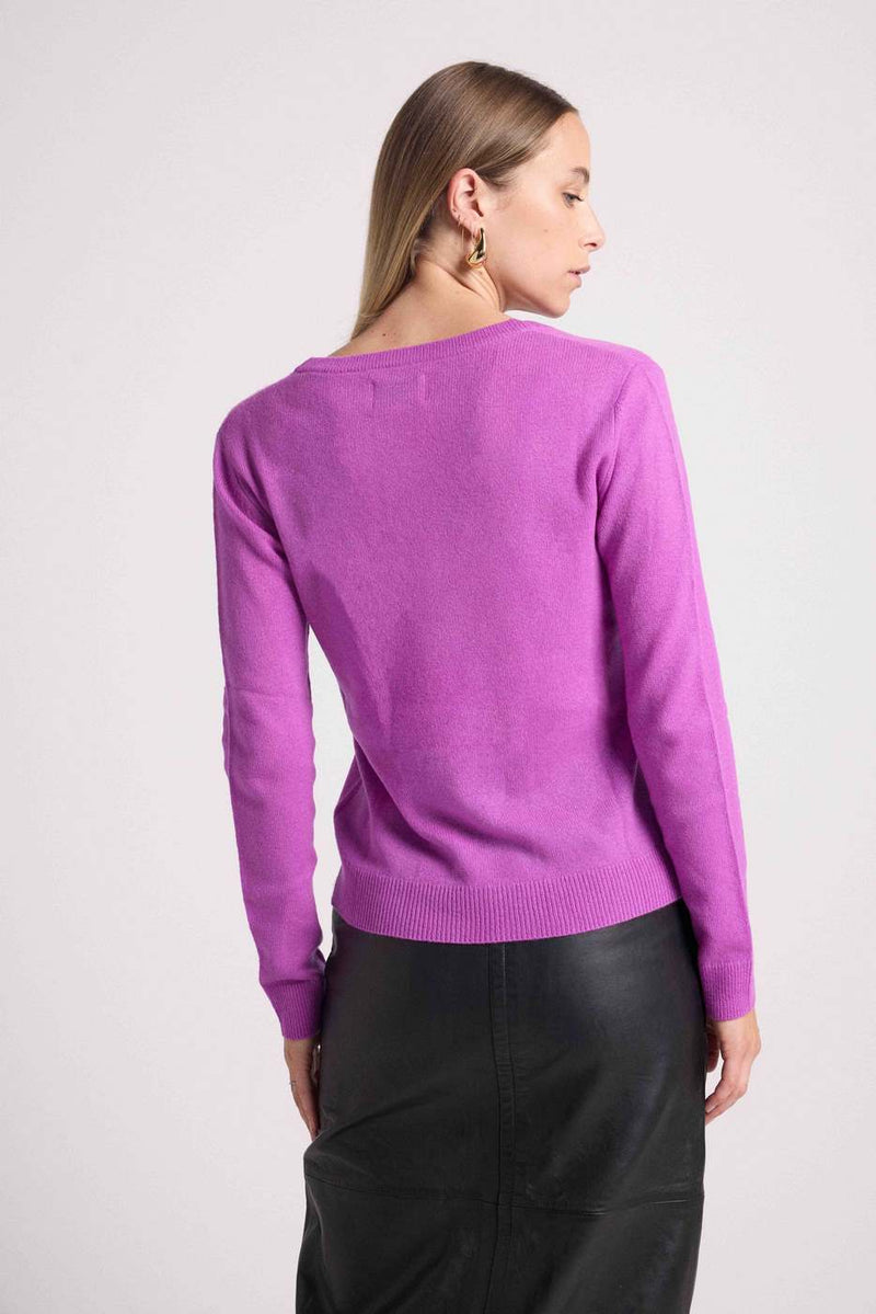 Pull Col V Zefina - Violet - 100% Cachemire Oeko-Tex - Femme