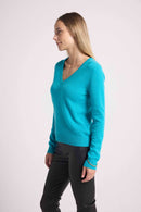 Pull Col V Zefina - Bleu Turquoise - 100% Cachemire Oeko-Tex - Femme