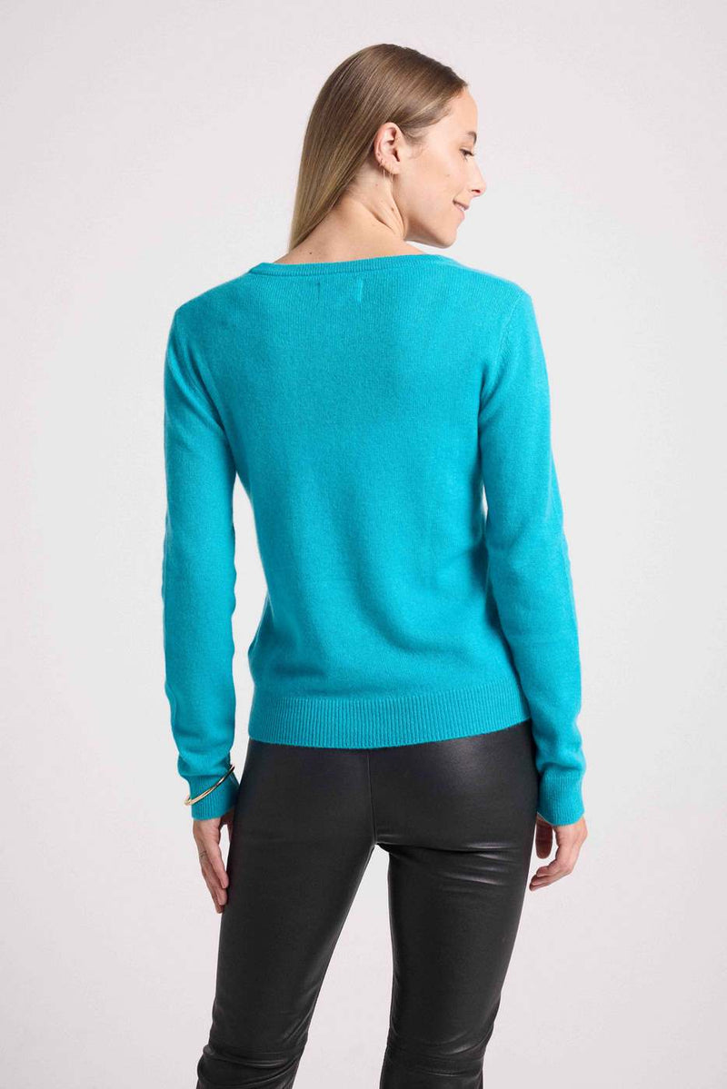 Pull Col V Zefina - Bleu Turquoise - 100% Cachemire Oeko-Tex - Femme