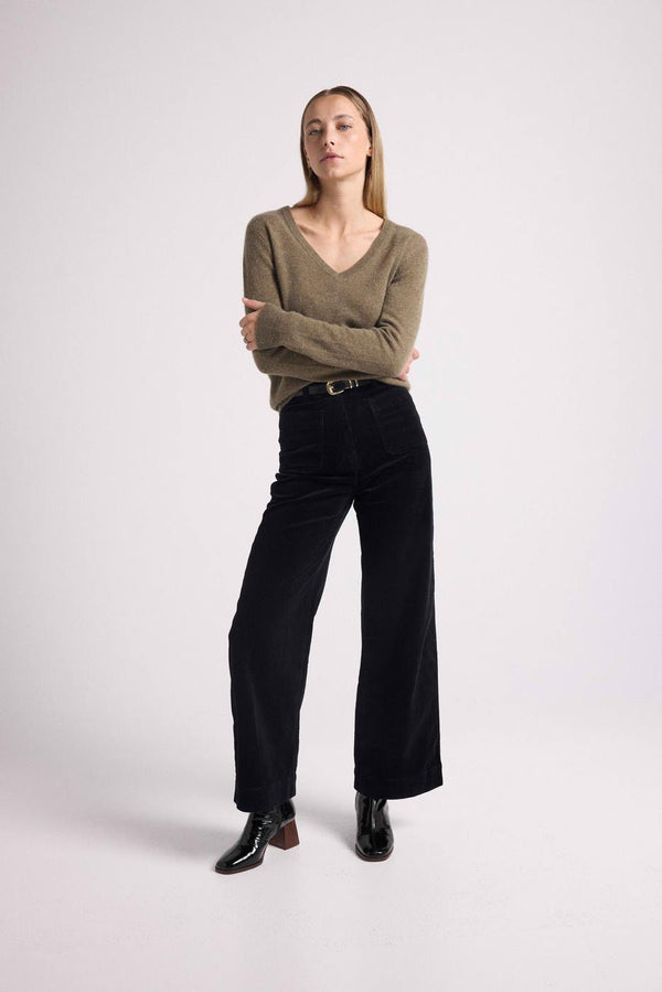 Pull Col V Zefina - Vert Khaki - Femme