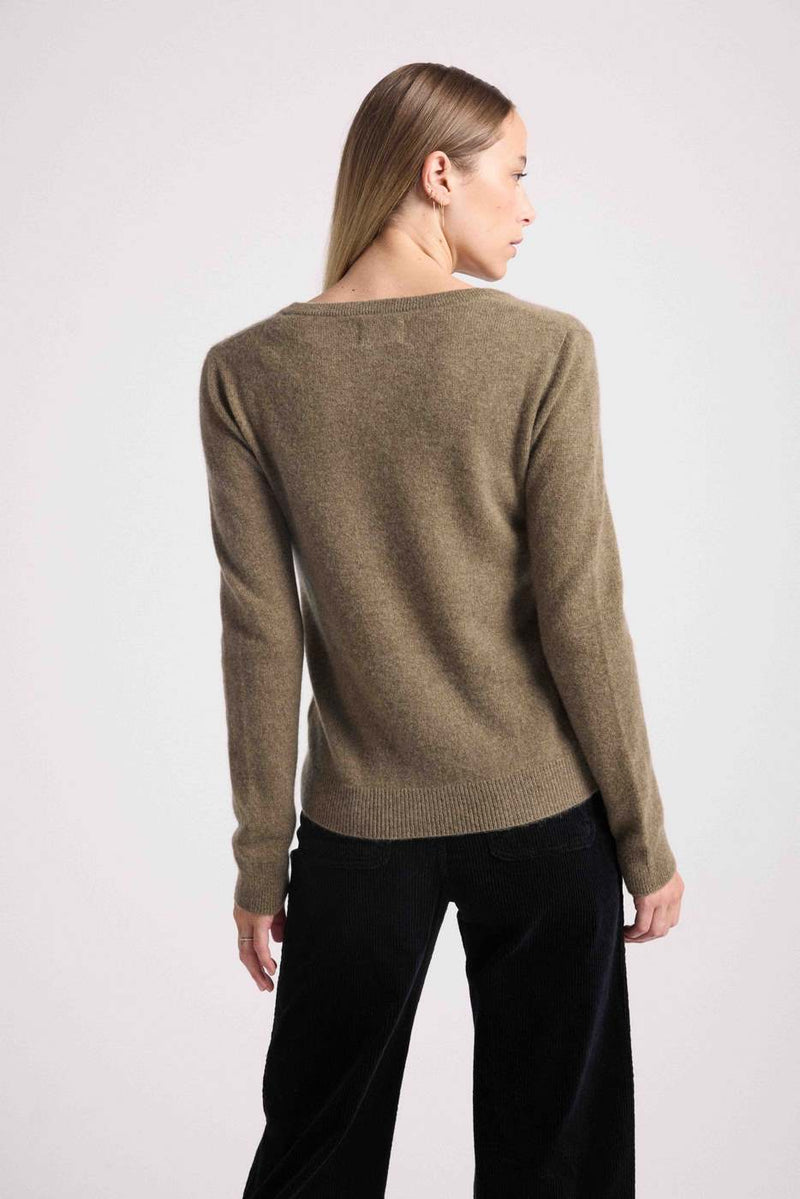 Zefina V-Neck Sweater - Khaki - 100% Cashmere Oeko-Tex - Woman