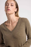 Pull Col V Zefina - Khaki - 100% Cachemire Oeko-Tex - Femme