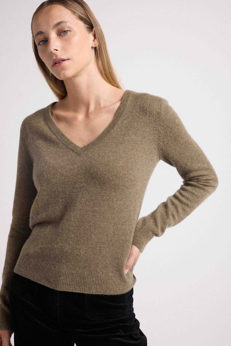 Pull Col V Zefina - Khaki - 100% Cachemire Oeko-Tex - Femme