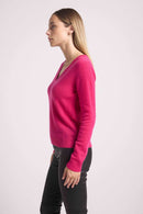 Pull Col V Zefina - Fuchsia - 100% Cachemire Oeko-Tex - Femme