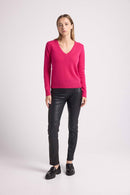 Zefina V-Neck Sweater - Fuchsia - 100% Cashmere Oeko-Tex - Woman