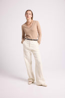 Pull Col V Zefina - New Beige Creme - 100% Cachemire Oeko-Tex - Femme