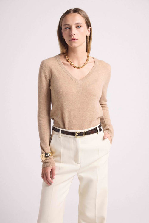 Pull Col V Zefina - Beige Crème