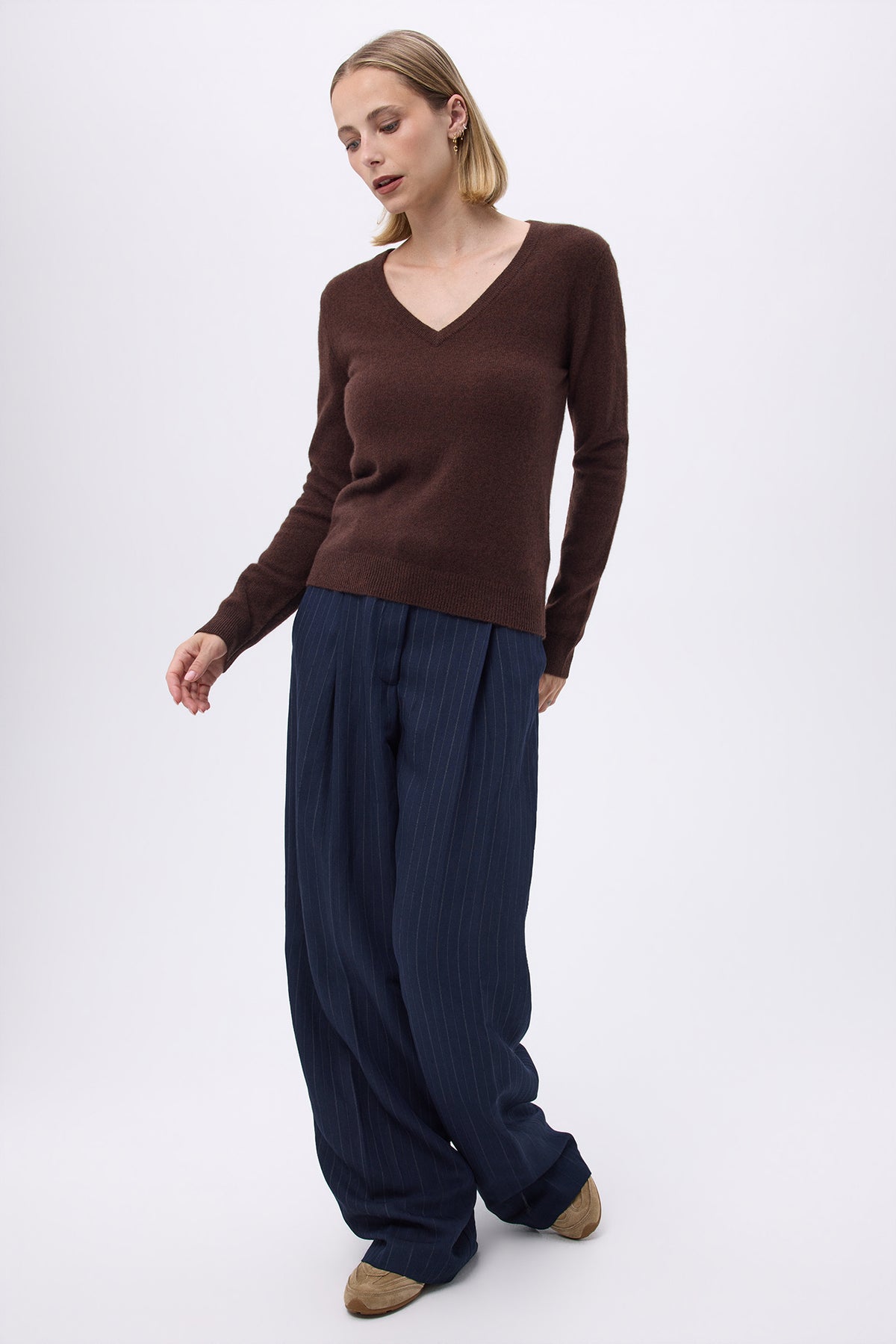 Pull Col V Zefina - Marron - Femme
