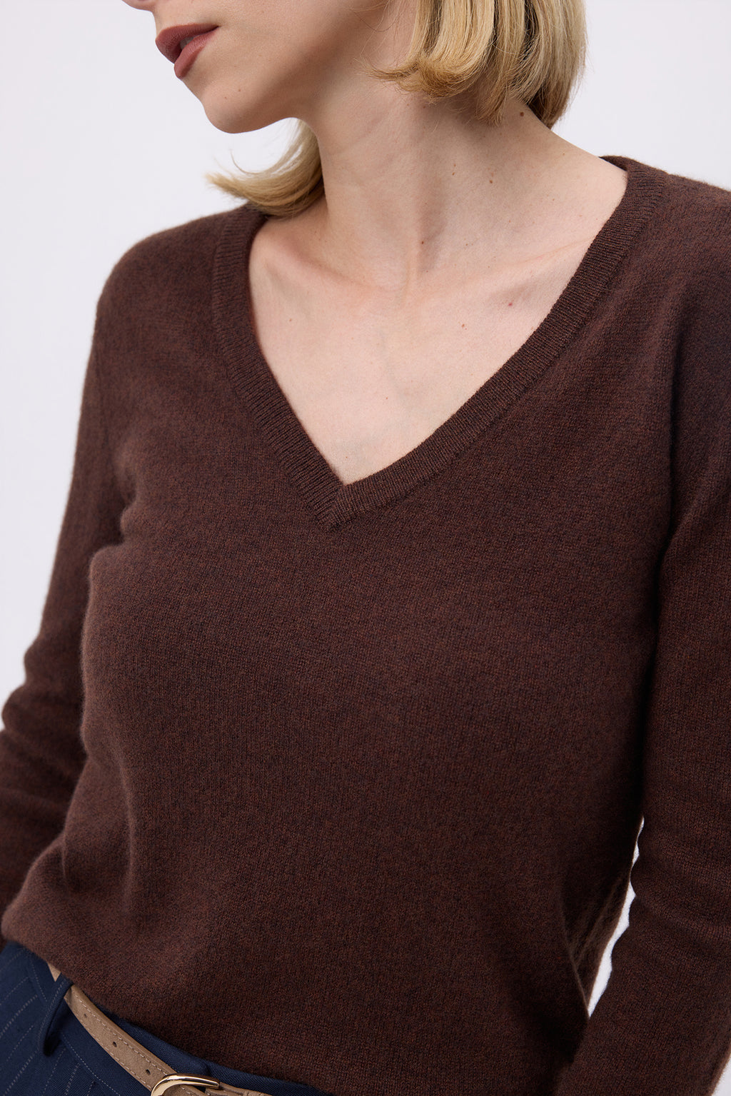 Pull Col V Zefina - Marron - Femme