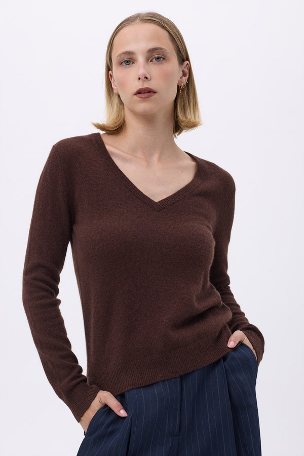 Pull Col V Zefina - Marron - Femme