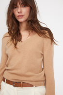 Pull Col V Zefina - Beige - 100% Cachemire Oeko-Tex - Femme