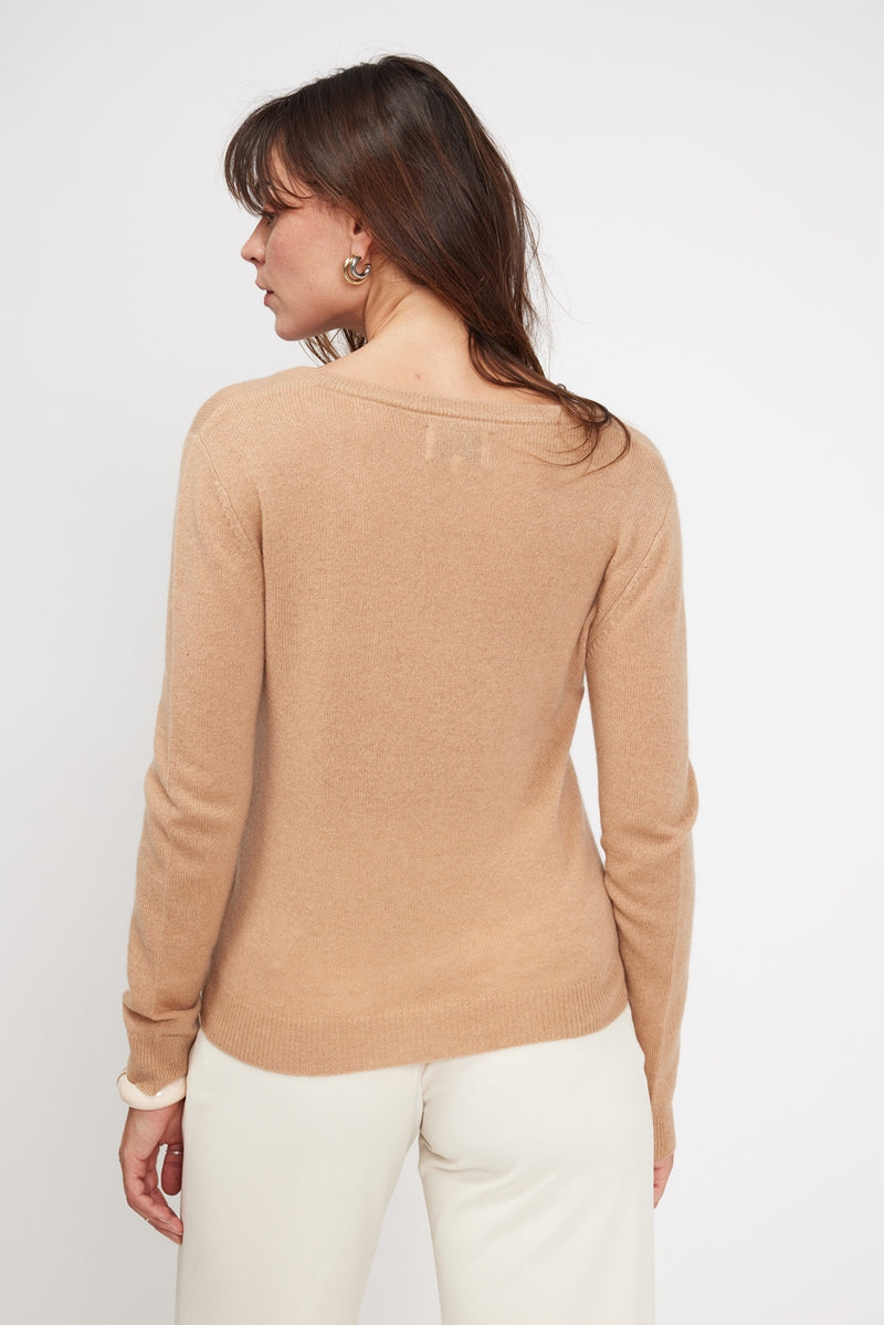 Pull Col V Zefina - Beige - 100% Cachemire Oeko-Tex - Femme