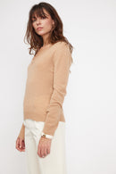 Zefina V-Neck Sweater - Beige - 100% Cashmere Oeko-Tex - Woman