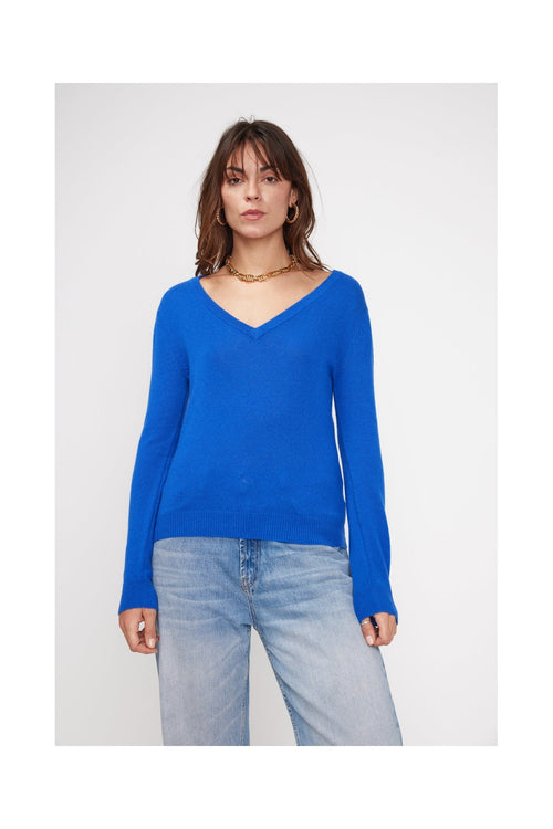 Pull Col V Zefina - Bleu Flashy - 100% Cachemire Oeko-Tex - Femme