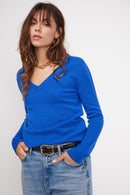 Pull Col V Zefina - Bleu Flashy - 100% Cachemire Oeko-Tex - Femme