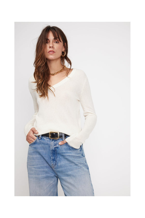 Pull Col V Zefina - Blanc - Femme