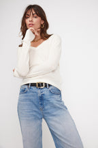 Jersey de Cuello en V Zefina - Blanco