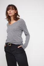Zefina V-Neck Jumper - Dark Grey