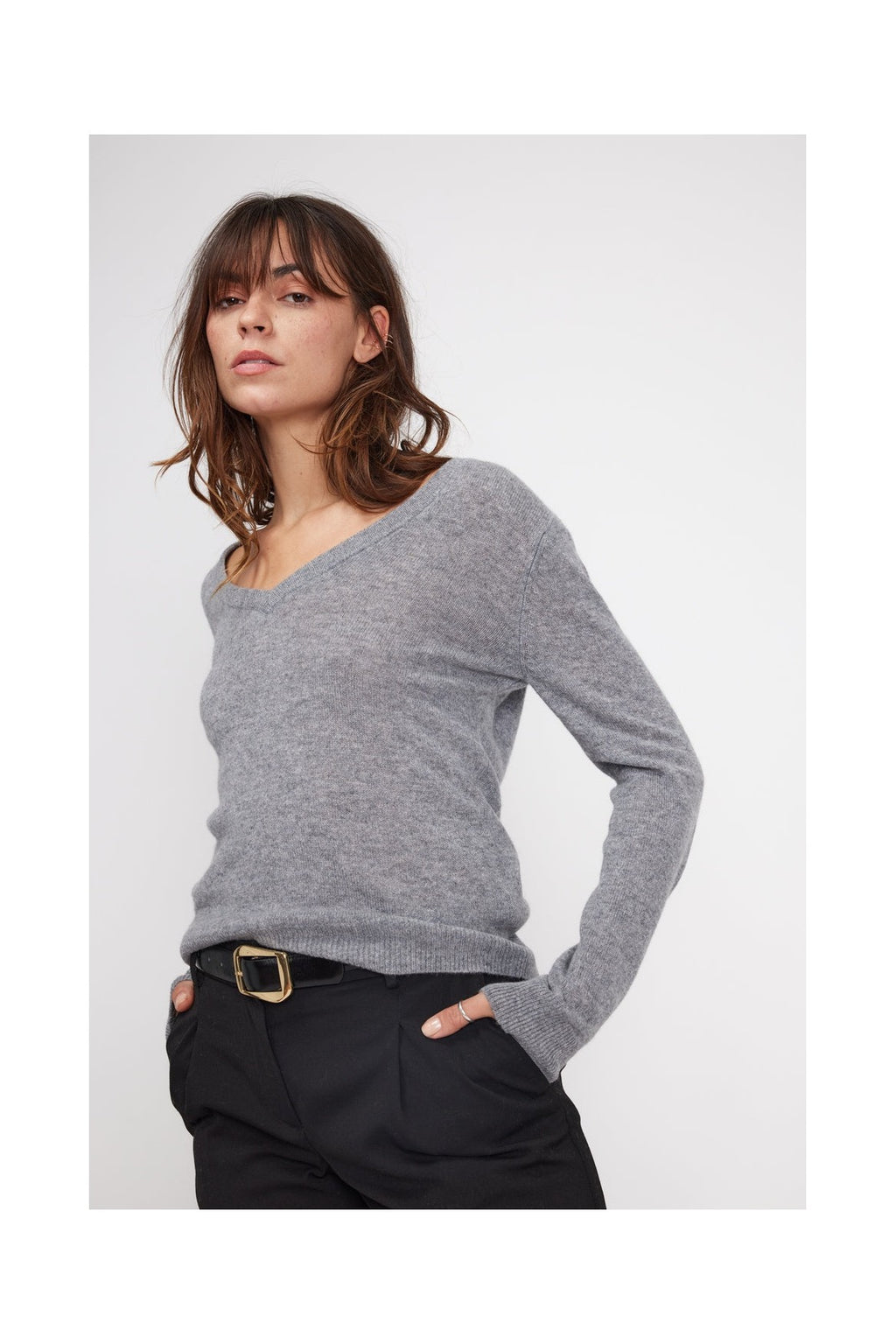 Zefina V-Neck Jumper - Dark Grey