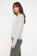 Pull Col V Zefina - Gris Perle - 100% Cachemire Oeko-Tex - Femme