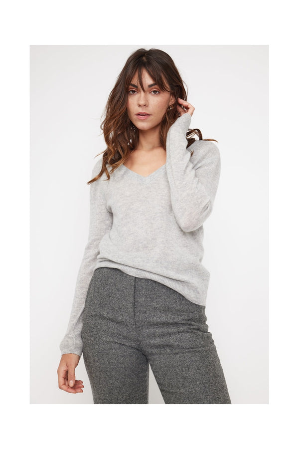 Pull Col V Zefina - Gris Clair - Femme