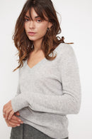 Pull Col V Zefina - Gris Perle - 100% Cachemire Oeko-Tex - Femme