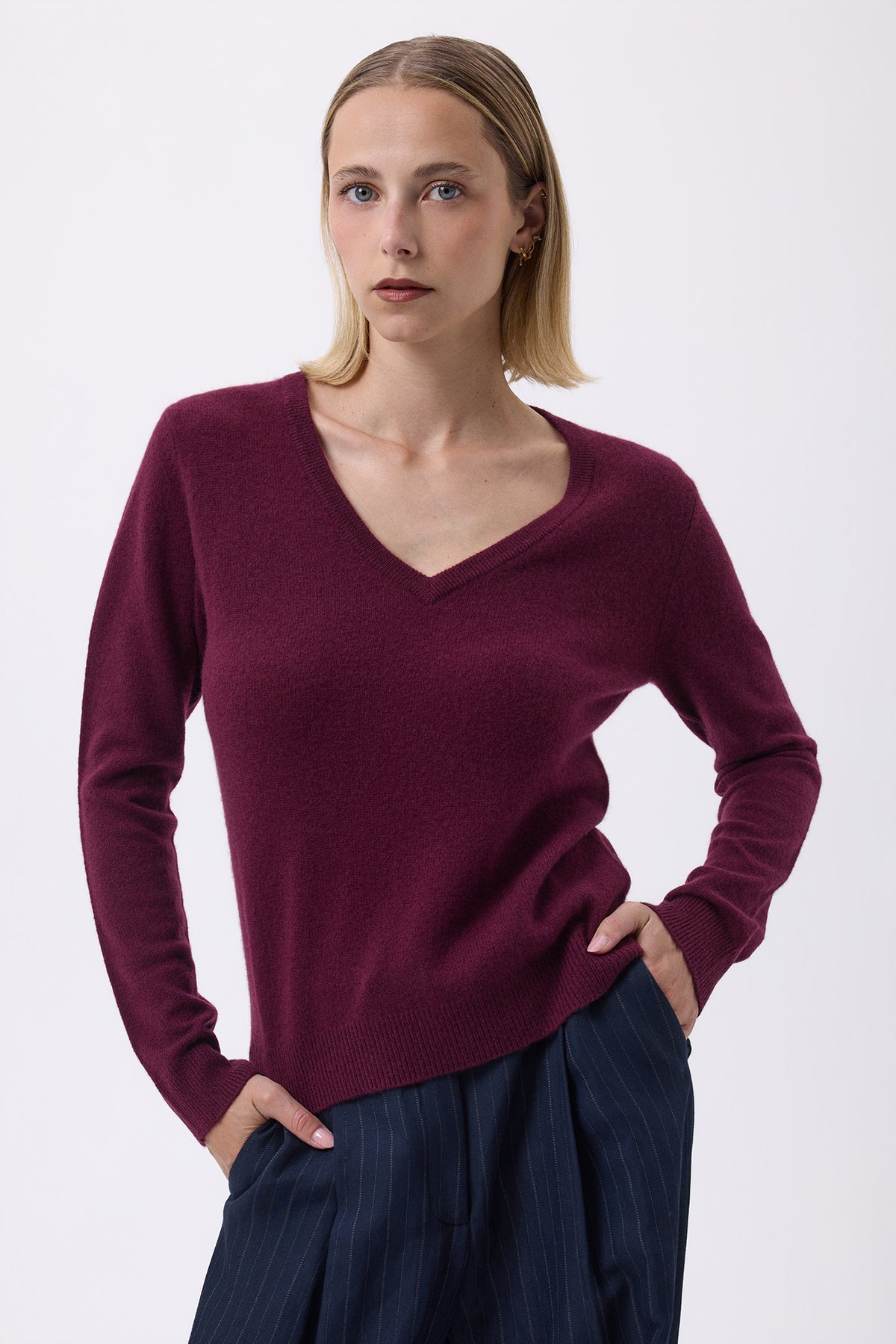 Pull Col V Femme Zefina - Lie De Vin - Femme
