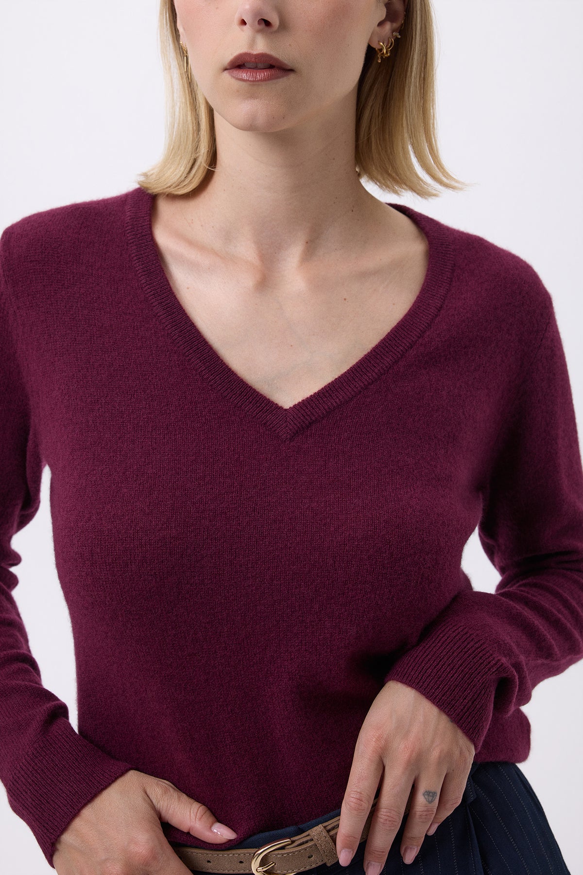 Pull Col V Femme Zefina - Lie De Vin - Femme