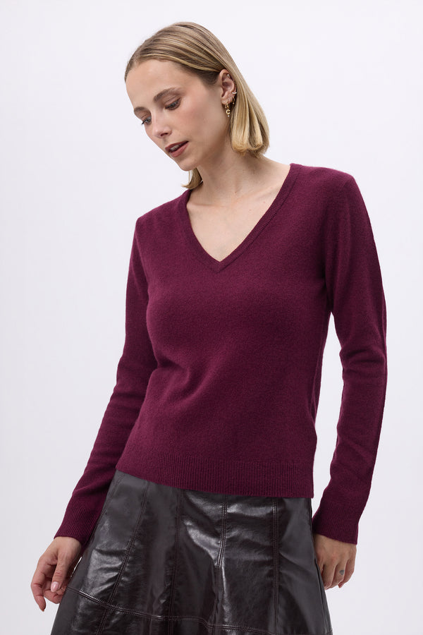 Pull Col V Femme Zefina - Lie De Vin - Femme