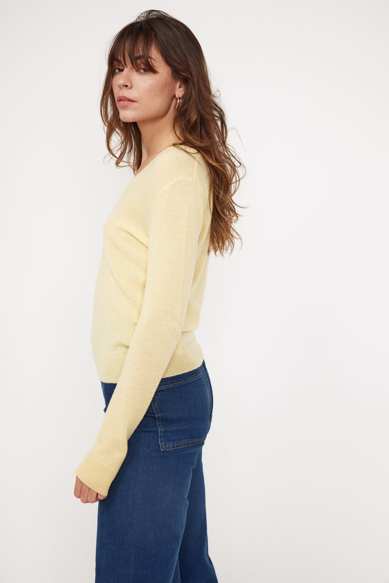 Zefina V-Neck Sweater - Yellow - 100% Cashmere Oeko-Tex - Woman