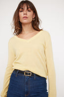 Zefina V-Neck Sweater - Yellow - 100% Cashmere Oeko-Tex - Woman